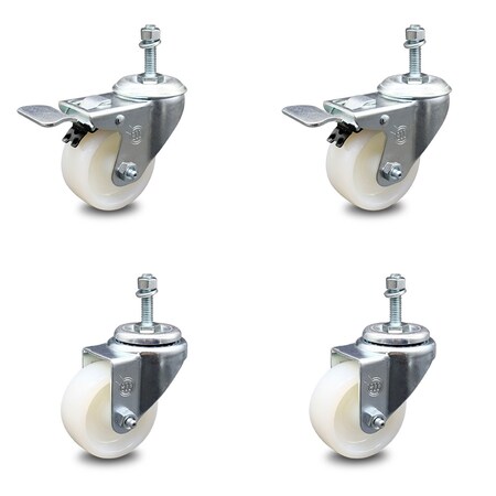 Service Caster 3 Inch Nylon Wheel Swivel 3/8 Inch Threaded Stem Caster Total Lock Brakes, 2PK SCC-TSTTL20S314-NYS-381615-2-S-2